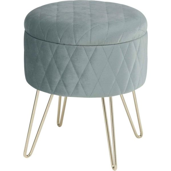 Happyment Deluxe Pouf Contenitore – Pouf Con Spazio Di Archiviazione – Turchese – Velluto – Contenitore Con Coperchio – 31,5X31,5X36 Cm-image