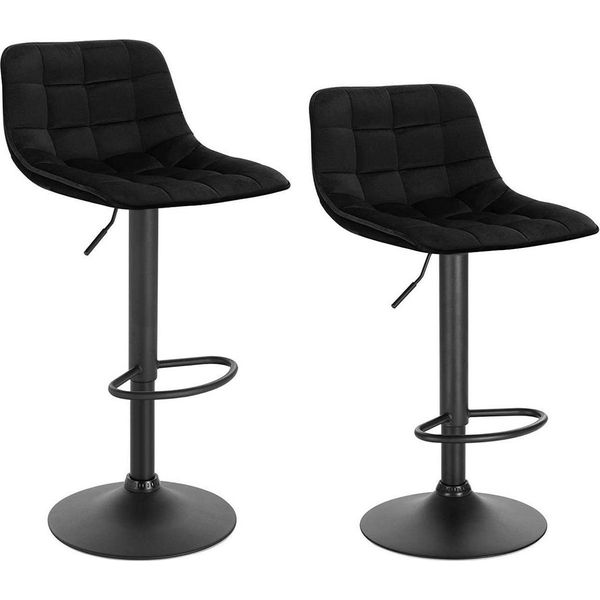 Sgabello Da Bar In Velluto Geral – Regolabile In Altezza Da 59 A 81 Cm – Con Schienale – Ergonomico – Set Da 2 – Nero – Cucina E Bar-image