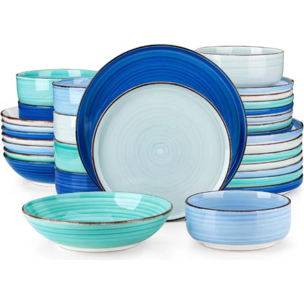 Servizio Di Piatti Montario – 32 Pezzi – 8 Persone – Rainbow Blue – Piatti Piani, Piatti Fondi E Piatti Da Colazione-image