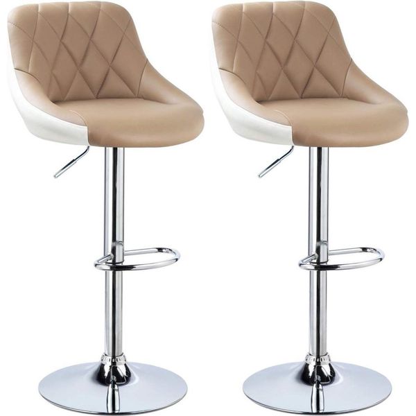 Sgabello Da Bar Happyment Portu – Set Da 2 – Beige – Sgabello Da Bar – Sedia Da Cucina – Sedia Da Bar Con Schienale – Pelle Finta – Regolabile In Altezza – Ergonomico-image