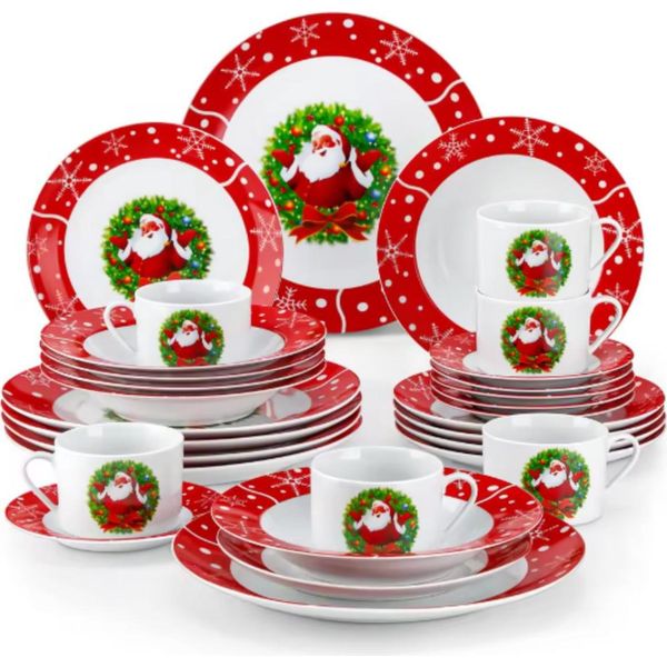 Servizio Da Tavola Kerst – 30 Pezzi – 6 Persone – Ceramica – Piatti Piani E Piatti Da Colazione-image