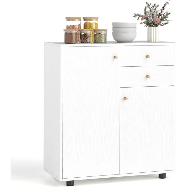 Costway Credenza, Sideboard Con 2 Cassetti, 2 Ante E 3 Ripiani, Dispensa, Comò Per Sala Da Pranzo, Soggiorno E Corridoio, Bianco-image