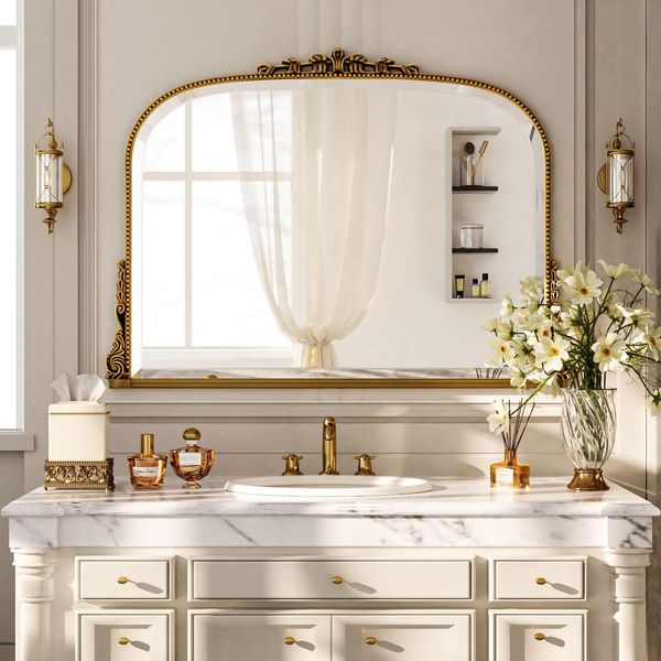 Specchio Da Parete Arcuato, Specchio Antico In Stile Barocco, 23''X67'', Specchio Moderno Con Cornice In Alluminio, Specchio Grande Per Ingresso, Bagno,-image