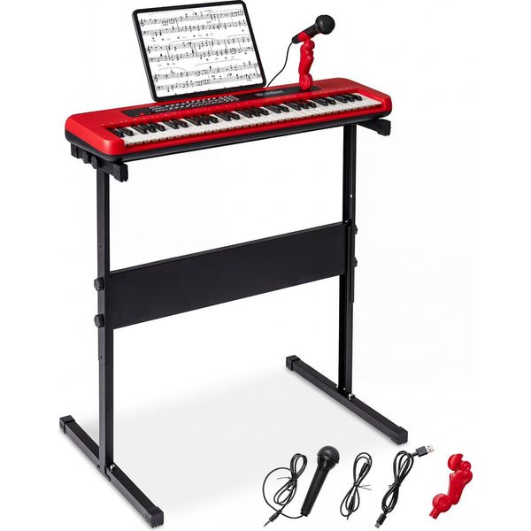 Costway 61 Tasti Tastiera Per Bambini, Pianoforte Per Bambini Con Supporto Regolabile, Microfono, Leggio, Suoni, Demo E Ritmi, Per Bambini Dai 3 Anni In Su Rosso-image