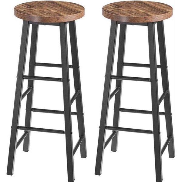 Sgabelli Alti Da Bar – Marroni – Legno – Altezza Seduta 71 Cm – Set Da 2 – Sgabelli Da Bar Senza Schienale – Cucina / Sala Da Pranzo-image