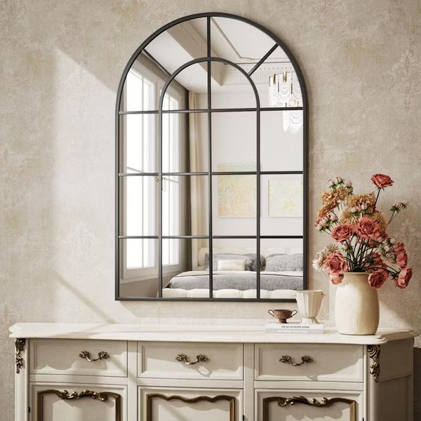 Specchio Ad Arco, Cornice In Alluminio, Montaggio A Parete, Stile Moderno, Specchio Da Bagno, Nero-image