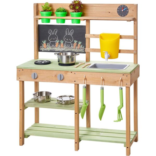 Vevor Cucina Giocattolo, Cucina Per Bambini, Cucina Giocattolo Con Fornello, Serbatoio Dell'acqua, Lavello, Palette, Spatola, Cassetta, Pentole E Accessori, Cucina Da Esterno In Legno Per Bambini Dai 3 Anni In Su, 762X324X914 Mm-image