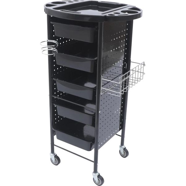 Carrello Da Parrucchiere - Carrello Di Servizio Per Salone - Carrello Con Ripiano - 4 Rotelle - Lamiera Di Ferro + Plastica Pp - Montaggio Necessario - Nero-image