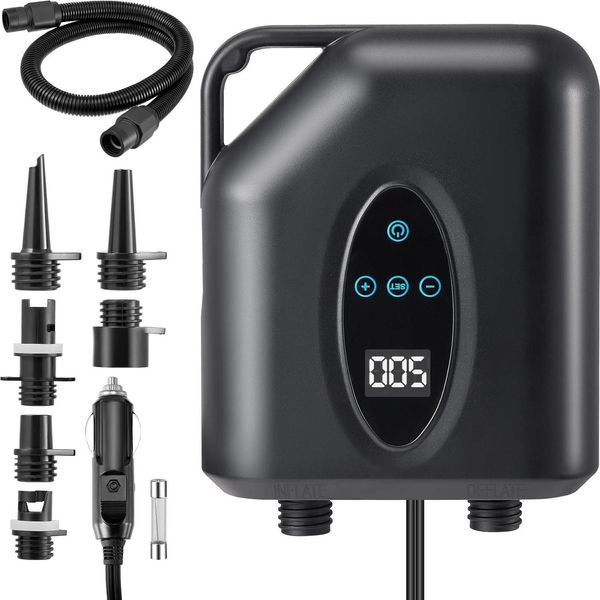 Pompa Elettrica/Compressore - 20 Psi Cc - Batteria Inclusa - Per Tavole Sup, Kayak, Barche, Materassini Gonfiabili - Nero-image