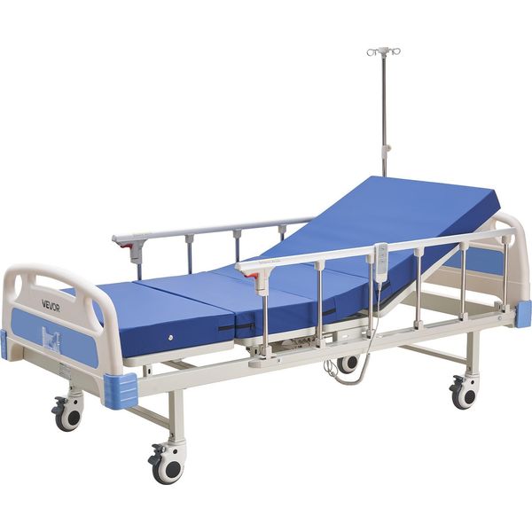 Vevor Letto Ospedaliero Elettrico, Letto Ospedaliero A 2 Funzioni Con Schienale E Poggiagambe Regolabili, Rotelle Da 12,7 Cm E Materasso In Schiuma Per Assistenza Domiciliare, Case Di Riposo E Ospedali, Max. 250 Kg-image