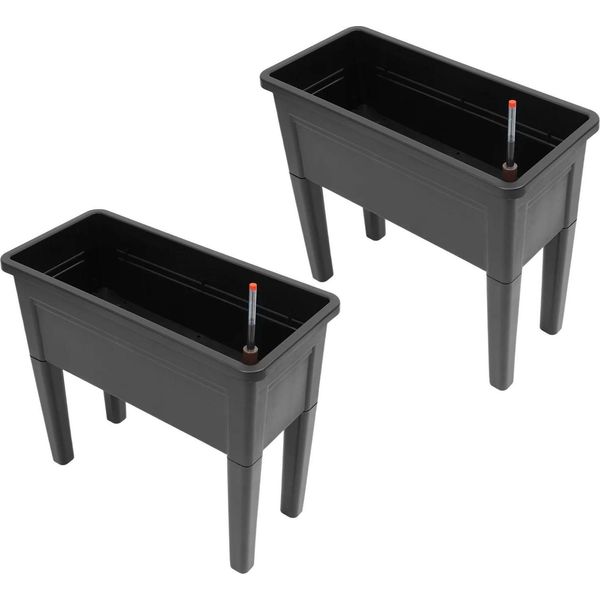 Aiuola Rialzata - Vaso Da Fiori - Set Da 2 - Indipendente - Per Esterni - Plastica - 75 × 34,5 × 65,5 Cm - Nero-image