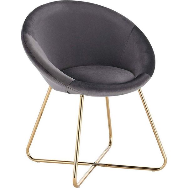 Sedia Da Pranzo Happyment Watford – Velluto Grigio Scuro – Gambe In Metallo – Sedia Singola – Deluxe – Con Braccioli – Altezza Seduta 44 Cm – Moderna Ed Elegante – 1 Pezzo-image