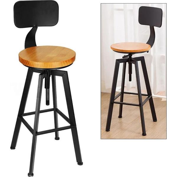 Sgabelli Da Bar - Set Da 2 - Regolabili In Altezza - Sedute Girevoli - Legno E Ferro - Design Ergonomico - Per Cucina E Bar - Nero-image