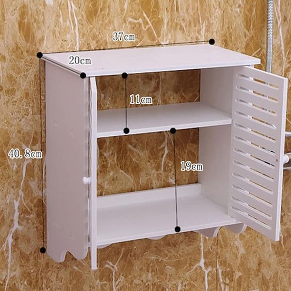 Armadio Pensile - Armadio Contenitore - 2 Ripiani - Con Ganci - Composto Da Legno E Plastica - Resistente All'umidità - Per Bagno E Cucina - Bianco-image