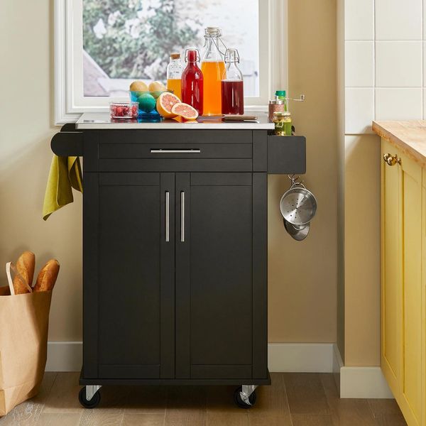 Carrello Da Cucina - Isola Da Cucina Su Ruote - Con Piano Di Lavoro - Carrello Di Servizio - Da Montare - Nero-image