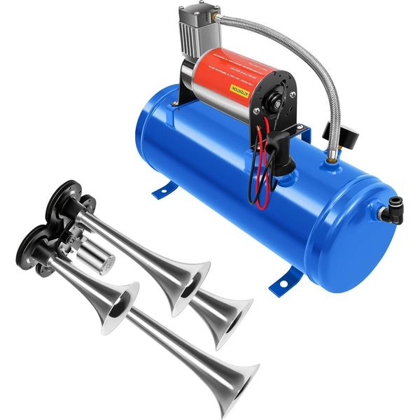 Compressore D'aria - 12 V Cc Serbatoio Da 6 L - 23 A - 150 Psi Max - Tromba Ad Aria A 4 Tubi - Per Auto E Biciclette - Blu-image