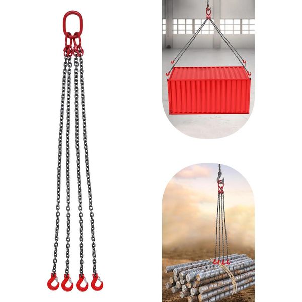Catena Di Sollevamento - Gancio A Catena Per Gru A 4 Fili - Capacità Di Carico 5 T - Lunghezza 1,5 M - Catena Ø 8 Mm - Gancio A Forcella - Acciaio Al Manganese --image