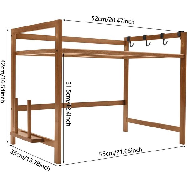Scaffale Per Microonde In Bambù - Scaffale Per Spezie Da Cucina/Scaffale Organizzativo - 4 Ganci - Dimensioni 55×35×42 Cm - Capacità Di Carico 10 Kg - Bianco-image