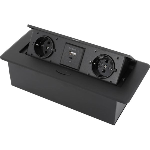 Presa Da Tavolo - Presa Multipla Pop-Up Da Incasso - 2 Prese Ue - USB-A + USB-C - Cavo Da 1,8 M - Acciaio Legato - Nero-image