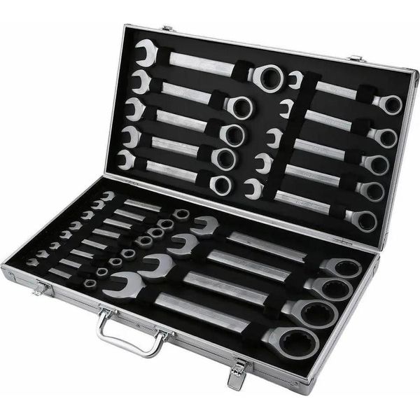 Chiave Combinata A Cricchetto - Set Di Chiavi - 22 Pezzi - 6–32 Mm - Anello/Bocca - Con Valigetta Di Conservazione - Argento-image