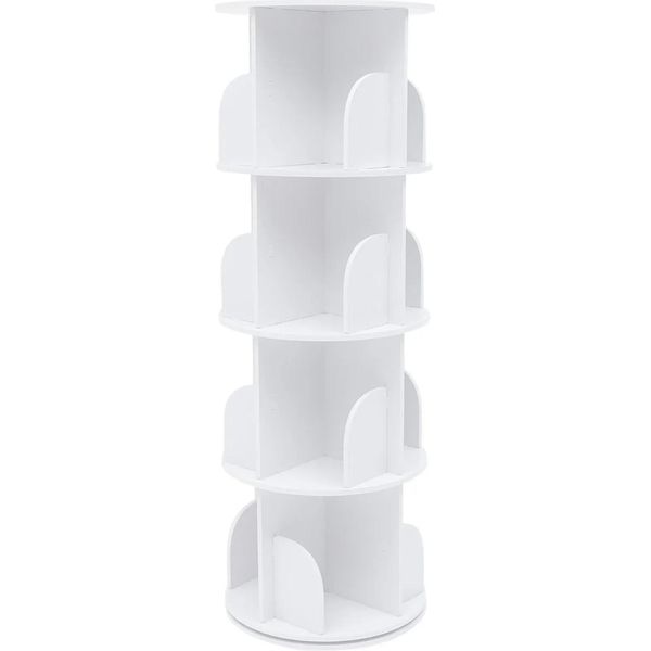 Libreria Girevole - 4 Ripiani - 16 Scomparti - Rotazione Silenziosa A 360° - Portata 100 Kg - 40×40×118 Cm - Bianco-image