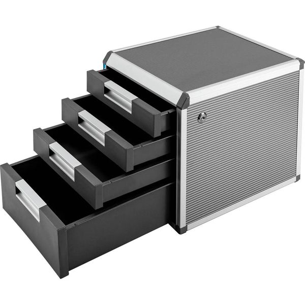 Organizer Da Scrivania - Modulo Con 4 Cassetti - Alluminio E Mdf - Dimensioni 31,5×35×29,8 Cm - Altezza Cassetti 5/5/5/10 Cm - Richiede Assemblaggio - Argento-image