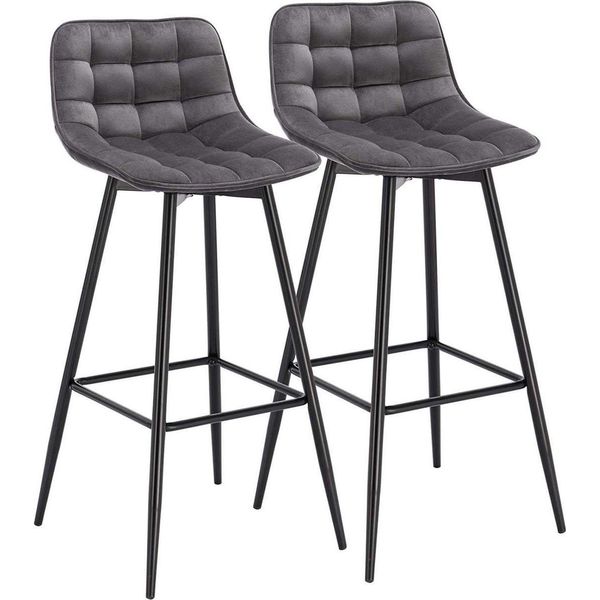 Sgabello Da Bar Bolt Edge Industrial – Set Da 2 – Grigio Scuro – Sgabello Da Bar Con Schienale – Sedia Da Cucina In Velluto-image