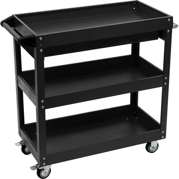 Carrello Portautensili - Carrello A 3 Ripiani - Resistente Alla Ruggine - Grande Capacità - Elevata Stabilità - Con Ruote - Per Officina/Garage/Magazzino - Nero-image