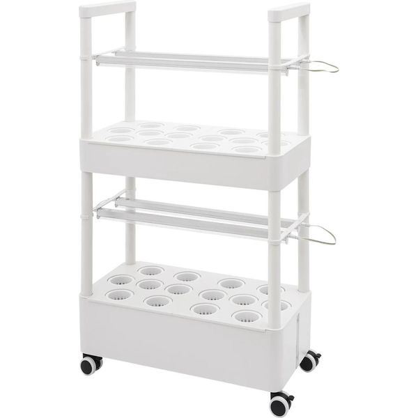 Set Per Coltivazione Idroponica - Sistema Di Coltivazione - 2 Livelli - 28 Fori Per Piante - Lampada Per Piante - Rotelle - Indoor - Bianco-image