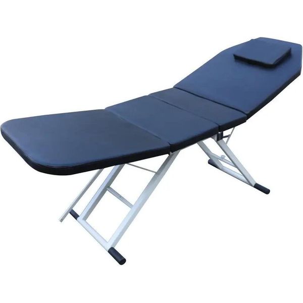Lettino Da Massaggio - Tavolo Da Massaggio - Tre Sezioni - Pieghevole - 182 X 60 Cm - Altezza Fissa 60 Cm - Rivestimento In Pvc - 22 Kg - Nero-image