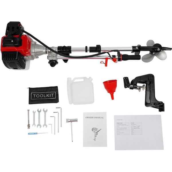 Motore Fuoribordo A Benzina - 52 Cm³ 2 Tempi Raffreddamento Ad Aria Forzata - 2,3 Cv 1,7 Kw - Accensione Cdi - Carburatore A Membrana - Elica A 3 Pale - Serbatoio Da 1 L - Nero-image