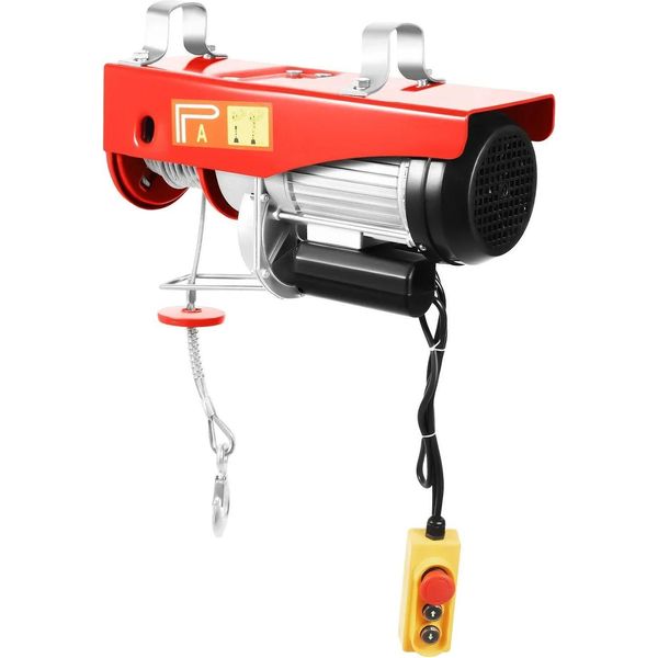 Argano Elettrico - PA1000 - Capacità Di Carico 1000 Kg - Fune In Acciaio 12 M - Motore 1600 W - Tensione 220 V 50 Hz - Freno Di Sicurezza - Rosso-image