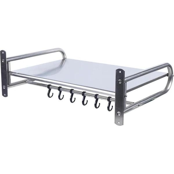 Scaffale Per Microonde - Supporto A Parete - Acciaio Inossidabile - Capacità Di Carico 30 Kg - 53×38×18 Cm - Argento-image