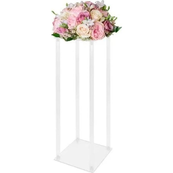 Portafiori Per Matrimoni - Colonna Rettangolare In Acrilico - Set Da 10 - Altezza 60 Cm - Base 20×20 Cm - Max. 3 Kg/Pezzo - Facile Da Montare - Trasparente-image