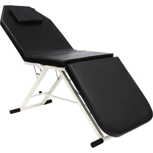 Lettino Da Massaggio - Lettino Da Massaggio Pieghevole In 3 Parti - 182×60 Cm - Altezza 60 Cm - Piedini Antiscivolo - Dimensioni Da Chiuso 91×60×26 Cm - Nero-image
