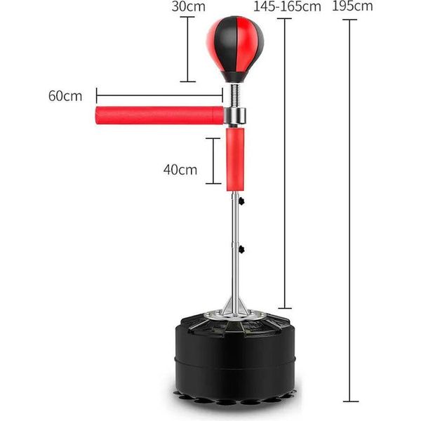Punching Ball - Punching Ball Da Terra / Sacco Da Boxe - Regolabile In Altezza Da 120 A 190 Cm - Braccio Girevole A 360° Con Riflessi - Con Supporto - Dai 6 Anni In Su - Rosso-image