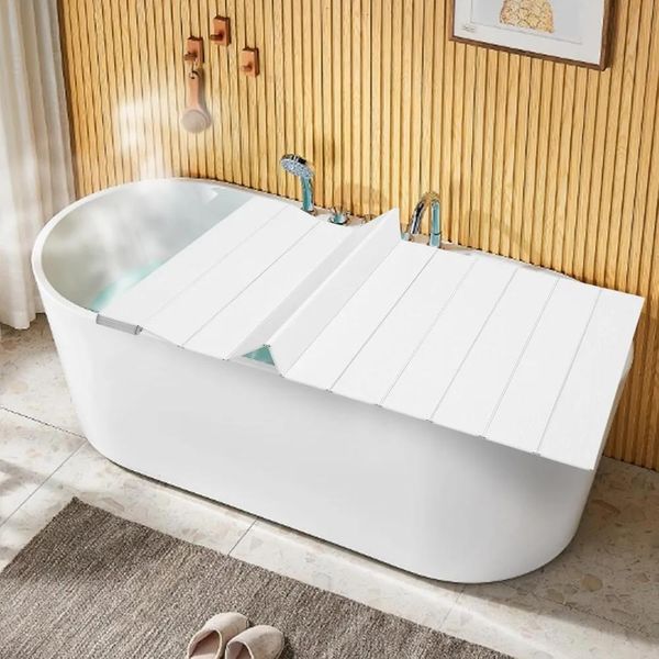 Copertura Per Vasca Da Bagno - Pieghevole - 170×75 Cm - Isolante Impermeabile Antipolvere - Pvc + Acciaio Inossidabile - Resistente Al Calore Fino A 80 °C - Portata 5 Kg - Bianco-image