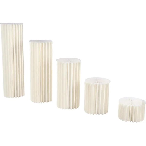 Portafiori Decorazione Da Tavola - Set Con 5 Vasi A Colonna - Altezza 20/40/60/80/100 Cm - Piastra In Acrilico Ø30 Cm, 2 Mm - Cartone + Acrilico - Per Feste Di Compleanno - Bianco-image