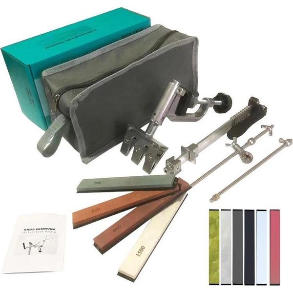 Affilacoltelli Professionale - Sistema Di Affilatura Ad Angolo Fisso - 4 Pietre Abrasive - Rotazione A 360° - Morsetto Regolabile - Acciaio Inossidabile - Verde-image