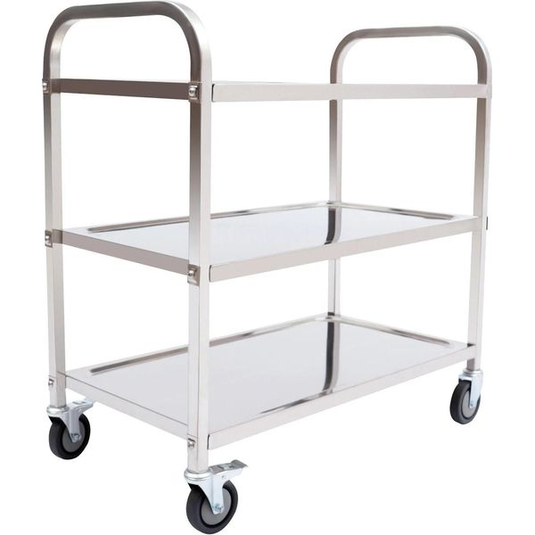 Carrello Di Servizio - Carrello Da Cucina In Acciaio Inox - 3 Ripiani - 85×45×90 Cm - 4 Ruote Piroettanti - Da Montare - Argento-image
