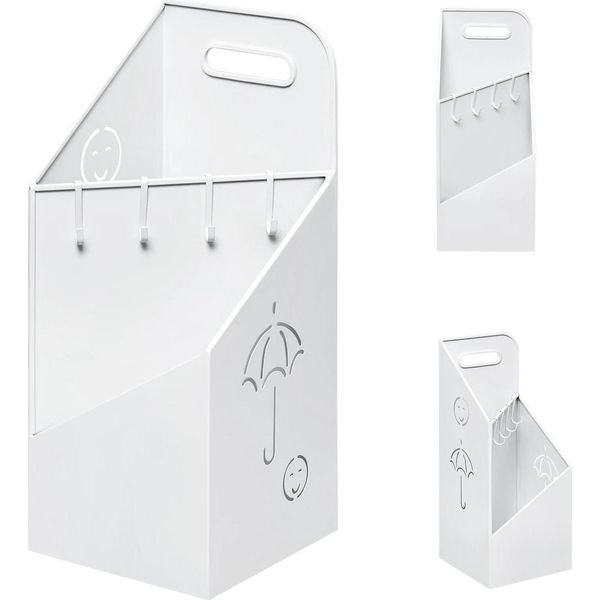 Portaombrelli - Portaombrelli - 2 Scomparti - Motivo Traforato - Con Maniglia - 4 Ganci - Ferro - 20 X 49 X 20 Cm - Bianco-image