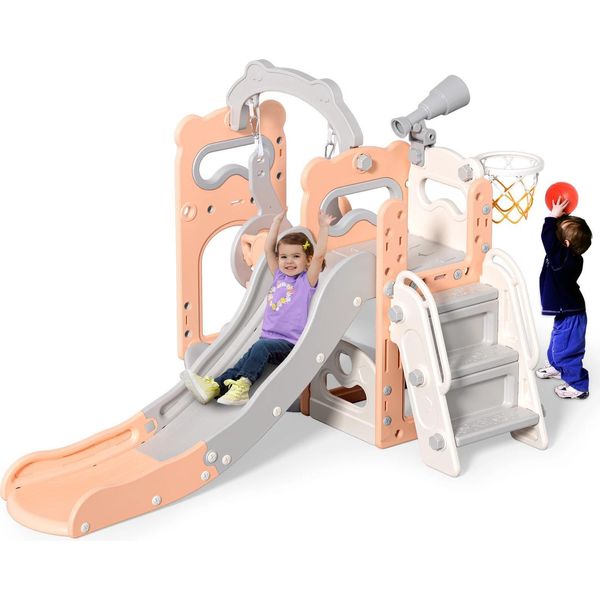 Set Da Gioco Per Bambini - Struttura Per Arrampicata 6 In 1 Con Scivolo E Altalena - Scivolo Extra Lungo 170 Cm - Da Interno/Esterno Indipendente - - Per Bambini Da 0 A 3 Anni - Rosa-image
