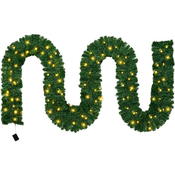 Ghirlanda Natalizia - Ghirlanda Led Per Abete 10 M - 200 Led - Bacche E Pigne - Per Interni - Poliestere - Verde-image