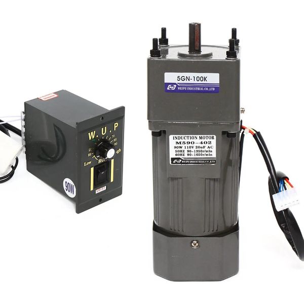 Motoriduttore Ca - 90 W 220 V - Rapporto Di Riduzione 1:100 (100K) - 0-13,5 Giri/Min - Regolatore Di Velocità Regolabile - Asincrono Monofase - Coppia Elevata - Nero-image