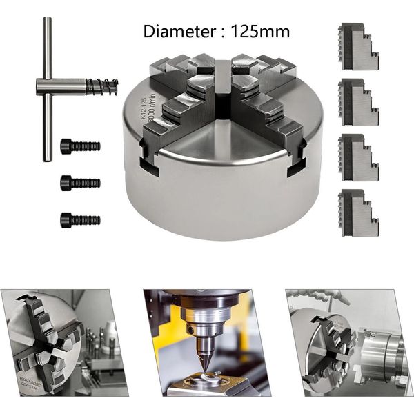 Mandrino - 125 Mm Mandrino A 4 Griffe Autocentrante - Manuale - 3000 Giri/Min - Bianco-image