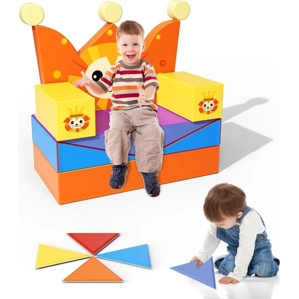 Blocchi In Schiuma Morbida Per Bambini - Set Da Arrampicata E Scivolo Per Interni - Schiuma Di Lattice - Dai 3 Anni In Su - Blocchi Modulari - Arancione-image