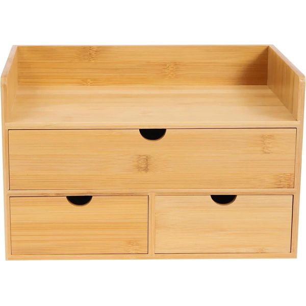 Organizer Da Scrivania - Cassettiera - Bambù - 3 Cassetti - 30×19×20 Cm - Indipendente - Naturale-image