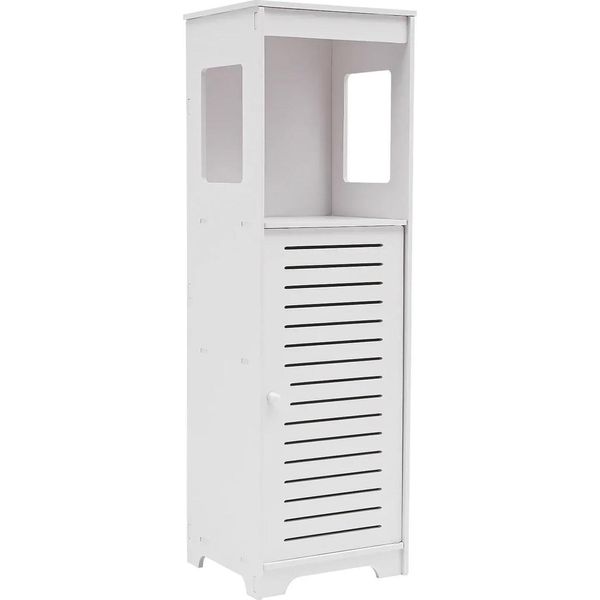 Armadio Da Bagno - Indipendente Pvc - 4 Ripiani - Ventilato - Impermeabile - 28×25×90 Cm - 2,5 Kg Per Ripiano - Facile Da Spostare - Bianco-image