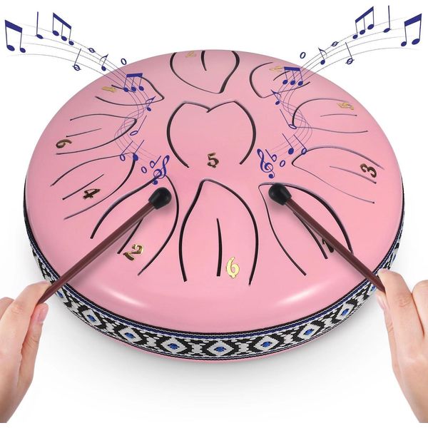 Tamburo A Lingua In Acciaio - Handpan - 15 Cm - 11 Note - Do Maggiore - Con Borsa Per Il Trasporto E Libro Di Spartiti - Argento-image