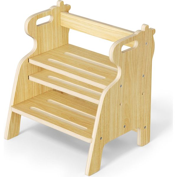 Sgabello Per Bambini In Legno - Sgabello A Gradini - Regolabile In Altezza - 2 Gradini - Portata 50 Kg - Bagno E Cucina - Addestramento Al Vasino - Beige-image